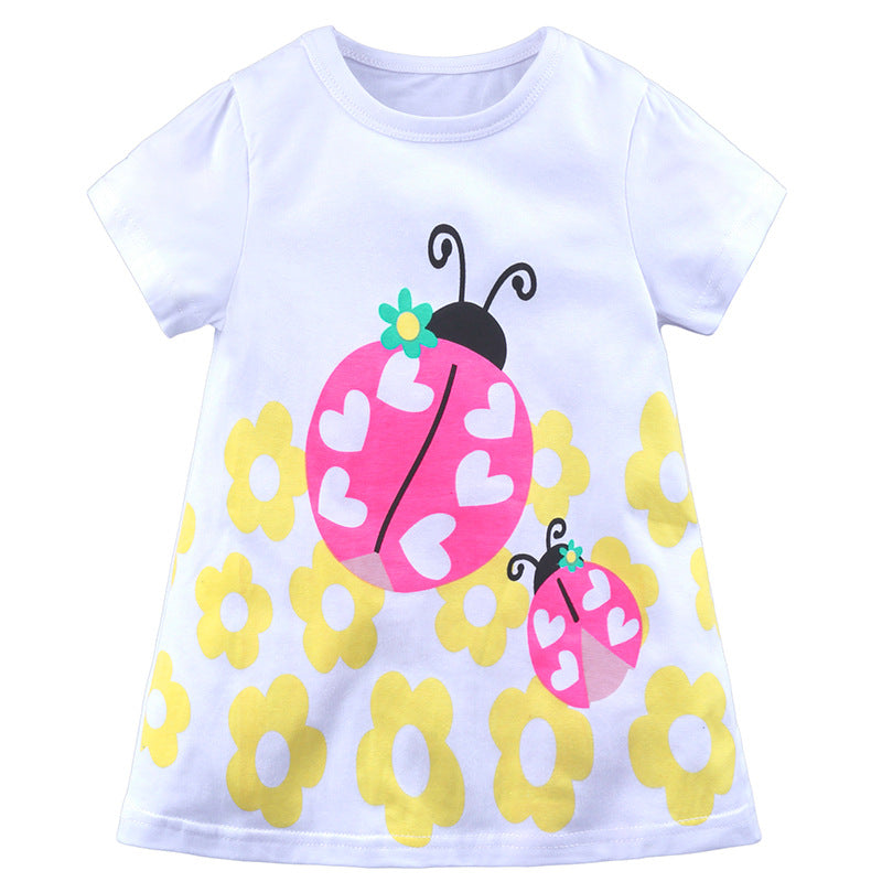 Girl's dress with suspender skirt, made of cotton and linen.