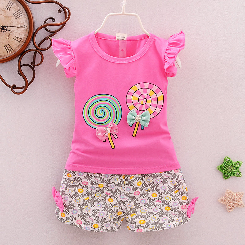 Conjunto Coreano Dos Piezas Niña Estampado Dibujos — Algodón