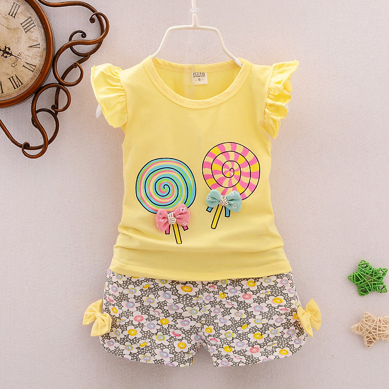 Conjunto Coreano Dos Piezas Niña Estampado Dibujos — Algodón
