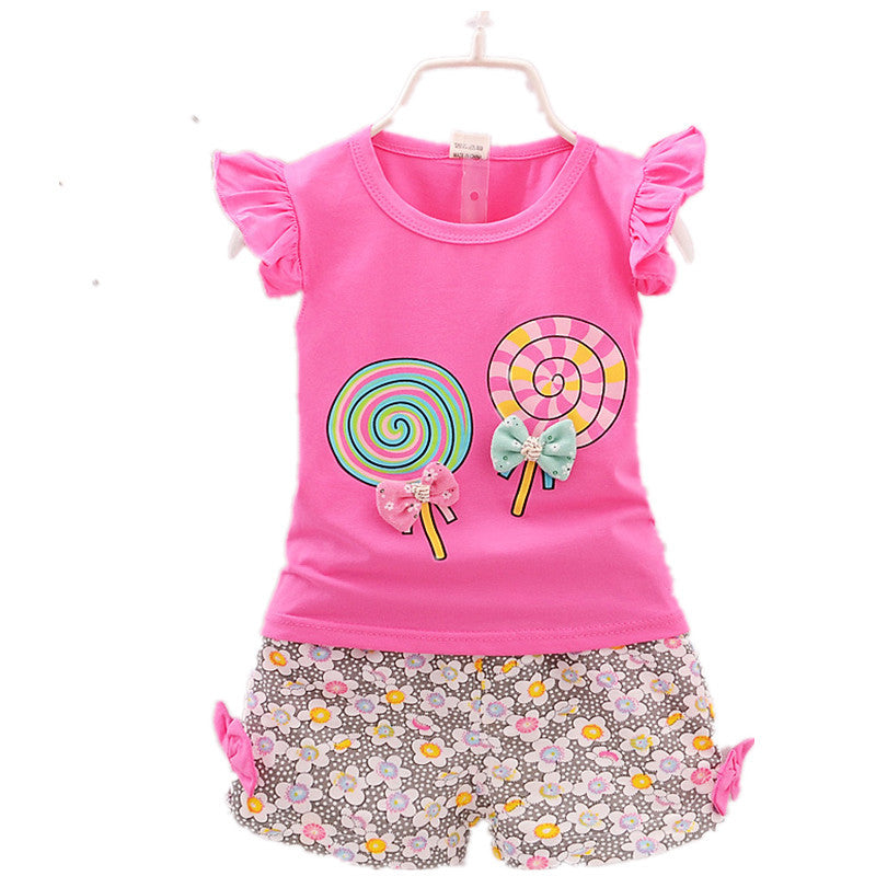Korean Two-Piece Cartoon Print Girls' Cotton Children's Clothing Set