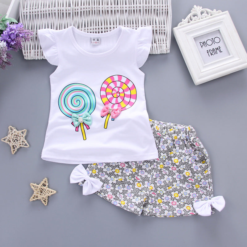 Conjunto Coreano Dos Piezas Niña Estampado Dibujos — Algodón