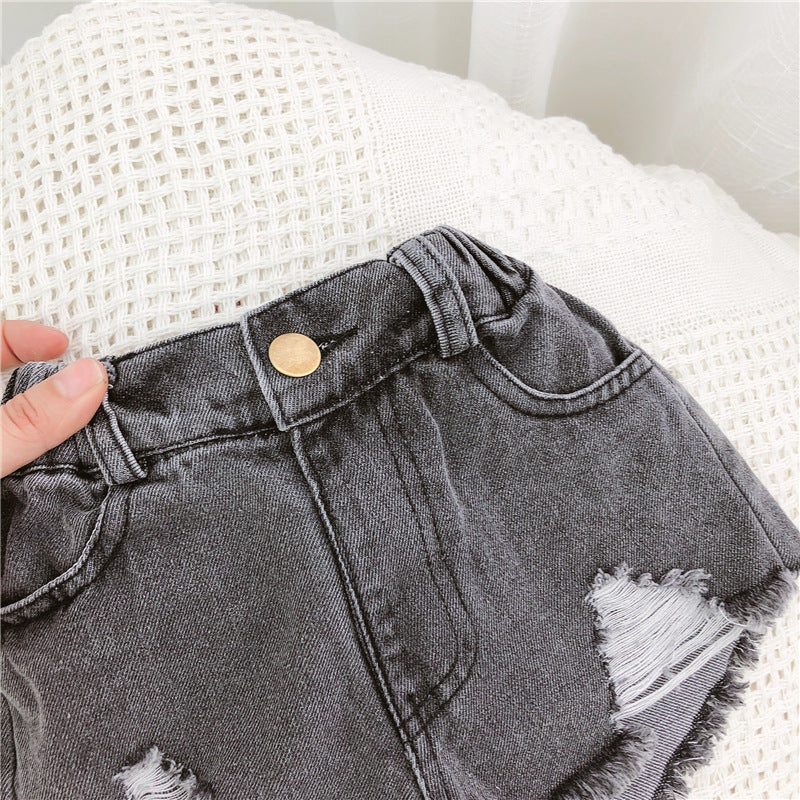 Pantalones Cortos Vaqueros Rasgados para Niñas — Estilo Casual y Moderno