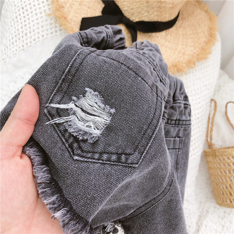 Pantalones Cortos Vaqueros Rasgados para Niñas — Estilo Casual y Moderno
