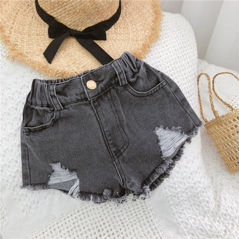Pantalones Cortos Vaqueros Rasgados para Niñas — Estilo Casual y Moderno
