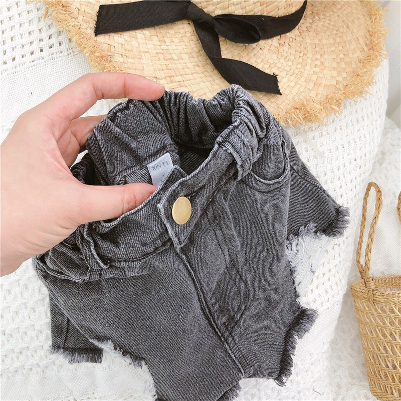 Pantalones Cortos Vaqueros Rasgados para Niñas — Estilo Casual y Moderno
