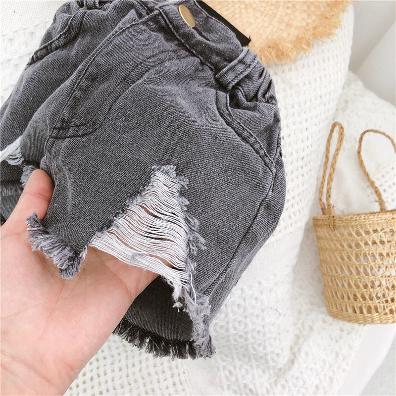 Pantalones Cortos Vaqueros Rasgados para Niñas — Estilo Casual y Moderno