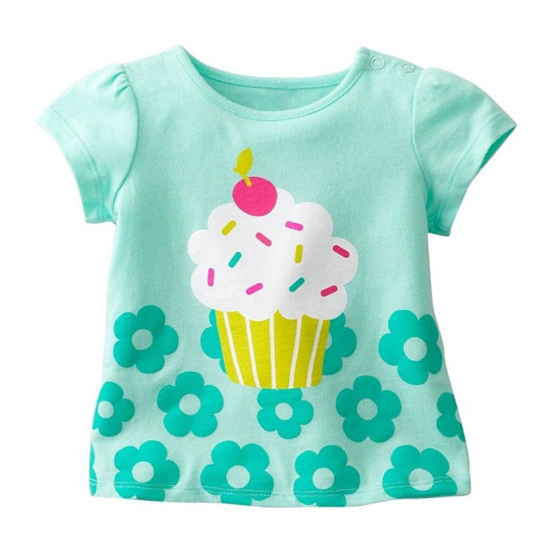 Camiseta Manga Corta Algodón 100% para Niña — Estampado Cartoon Clase A