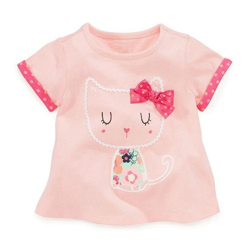 Camiseta Manga Corta Algodón 100% para Niña — Estampado Cartoon Clase A