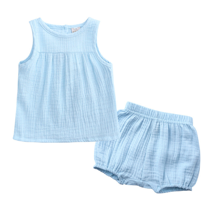 Traje de Verano de Algodón y Lino para Niñas — 2 Piezas Estilo Coreano