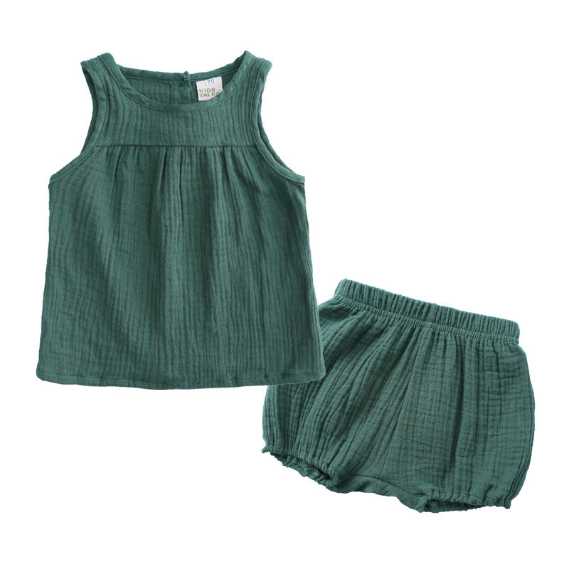 Traje de Verano de Algodón y Lino para Niñas — 2 Piezas Estilo Coreano
