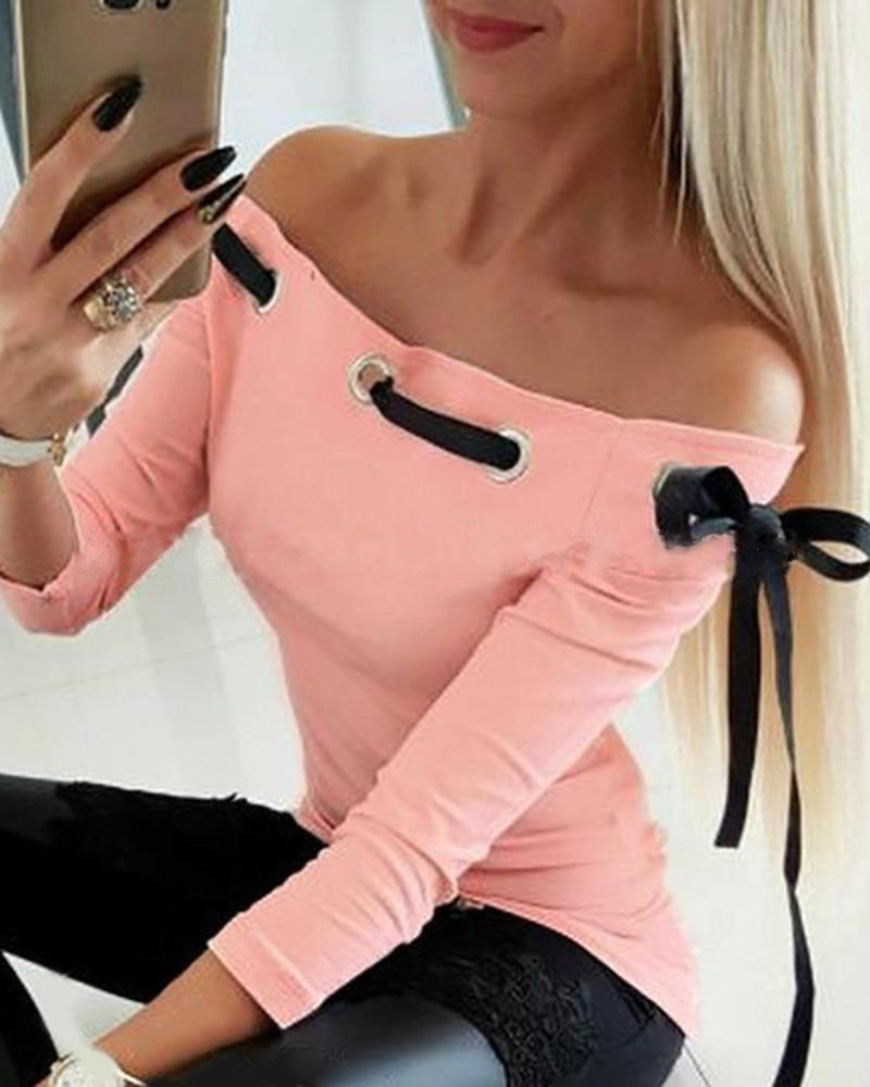 Camiseta de manga larga con hombros descubiertos para mujer