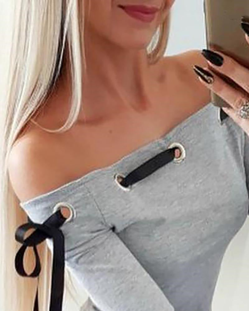 Camiseta de manga larga con hombros descubiertos para mujer