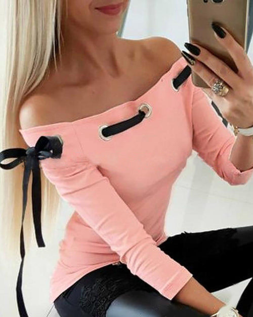 Camiseta de manga larga con hombros descubiertos para mujer