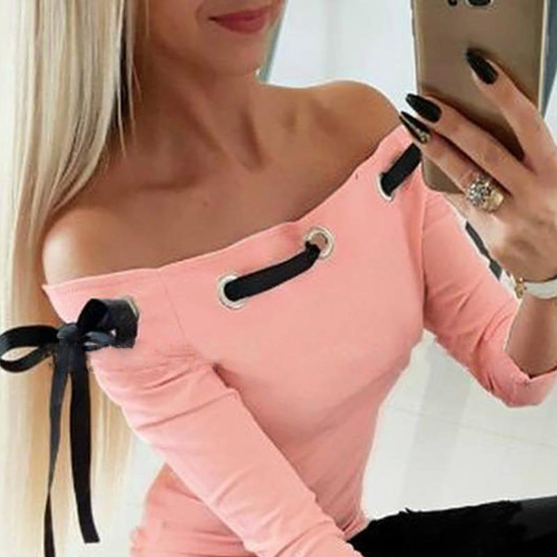 Camiseta de manga larga con hombros descubiertos para mujer