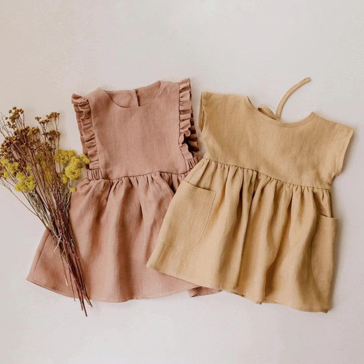 Vestido Chaleco Sin Mangas Algodón y Lino para Niñas