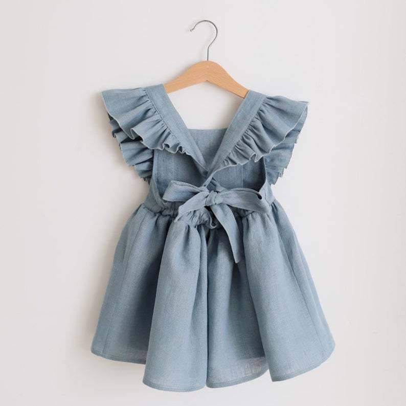Vestido de Tirantes Algodón y Lino para Niña — Silueta A