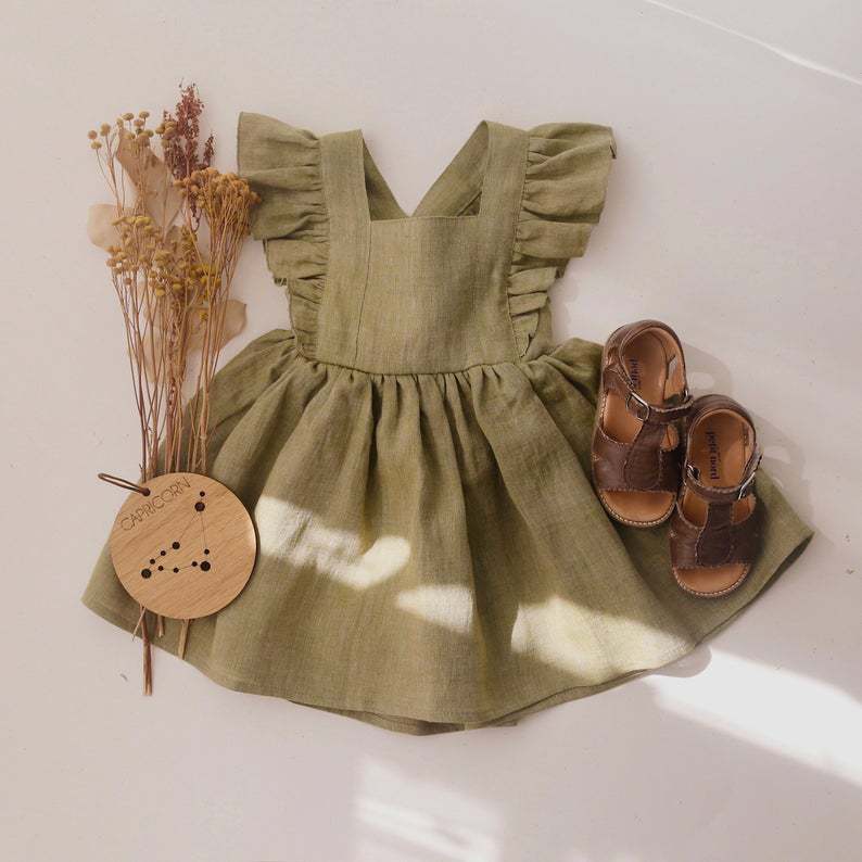 Vestido de Tirantes Algodón y Lino para Niña — Silueta A