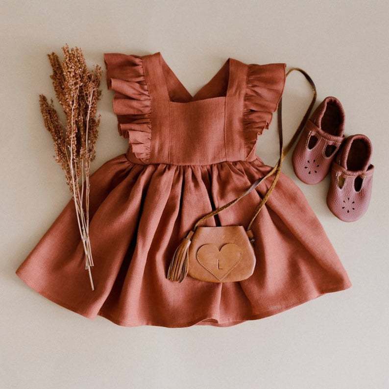 Vestido de Tirantes Algodón y Lino para Niña — Silueta A