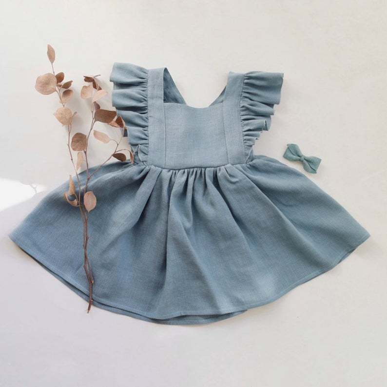 Vestido de Tirantes Algodón y Lino para Niña — Silueta A