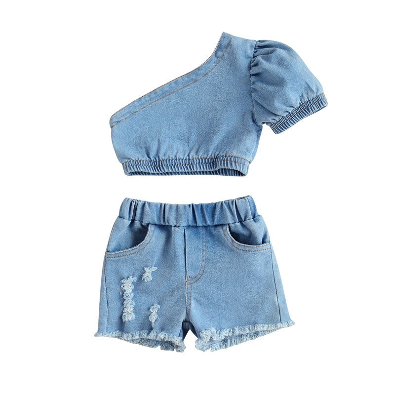 Conjunto Peto Vaquero para Niña Dos Piezas 2-6 Años