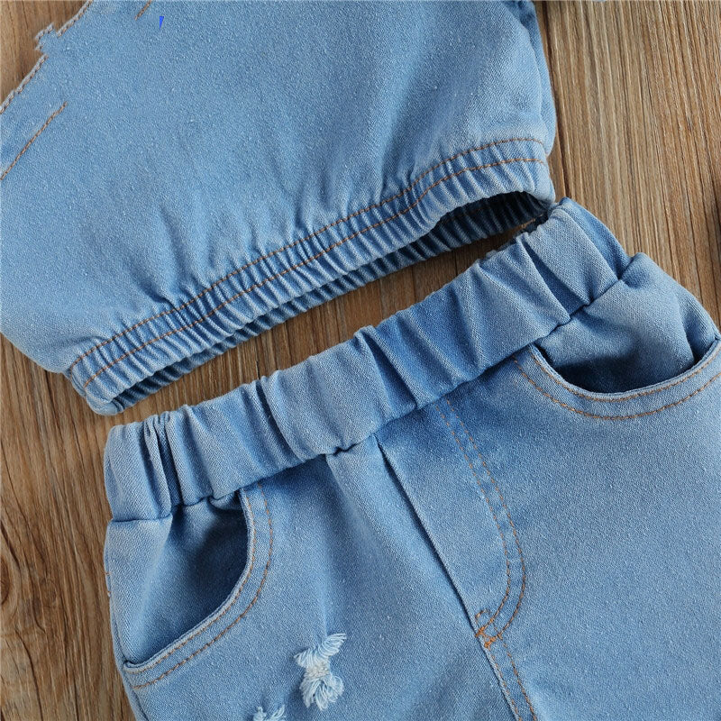 Conjunto Peto Vaquero para Niña Dos Piezas 2-6 Años