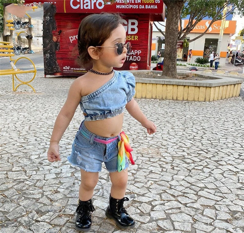 Conjunto Peto Vaquero para Niña Dos Piezas 2-6 Años