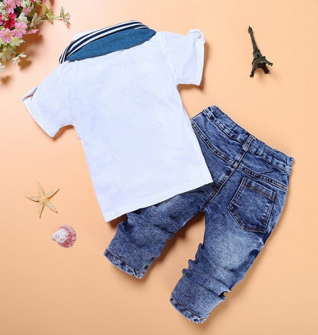 Conjunto Pantalón Vaquero y Camisa de Manga Corta para Niños