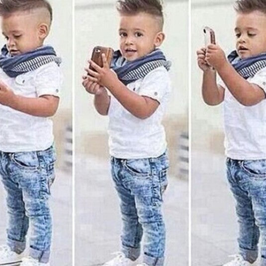 Conjunto Pantalón Vaquero y Camisa de Manga Corta para Niños