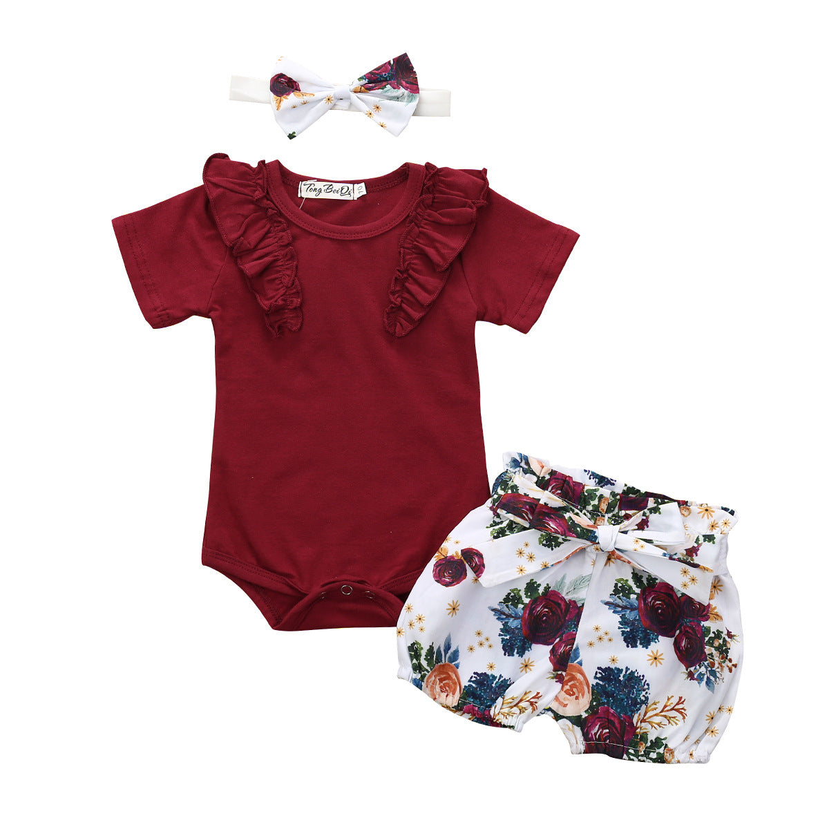 Conjunto de 3 Piezas para Niña — Algodón Estampado Floral Bebé