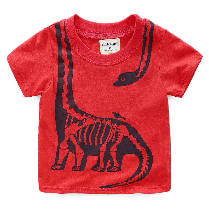 Camiseta Manga Corta Niños Estampado Dinosaurios — Algodón Verano