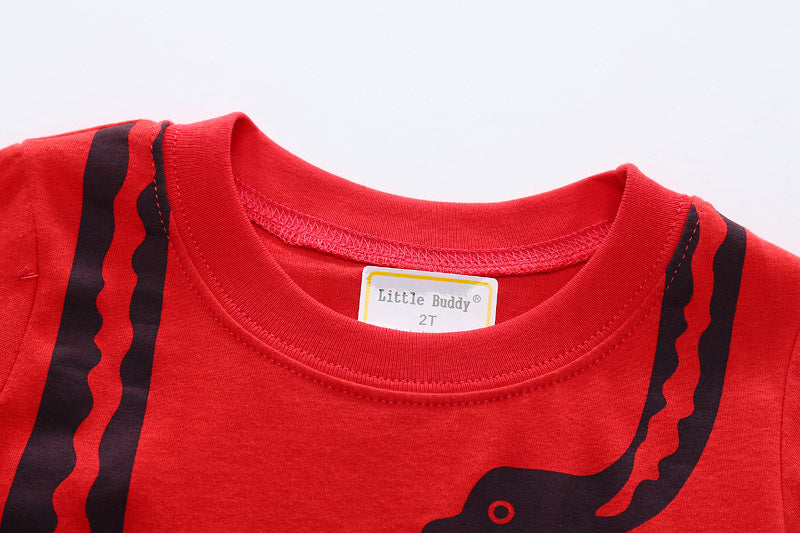 Camiseta Manga Corta Niños Estampado Dinosaurios — Algodón Verano