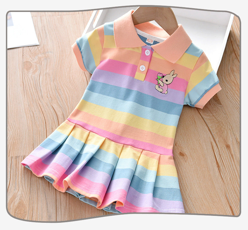 Vestido Estilo Polo a Rayas para Niñas — Algodón 95% Clase B