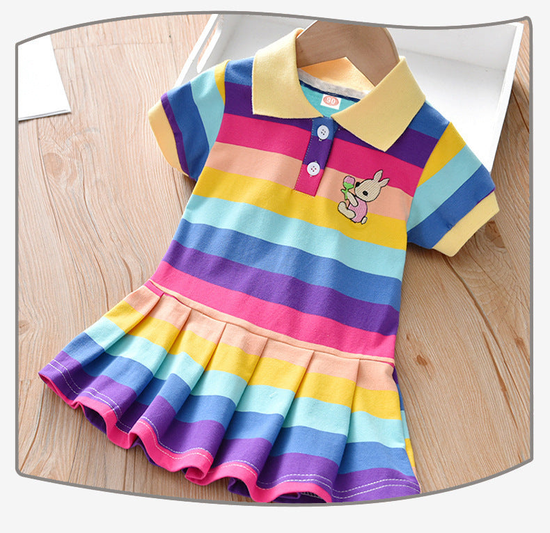 Vestido Estilo Polo a Rayas para Niñas — Algodón 95% Clase B