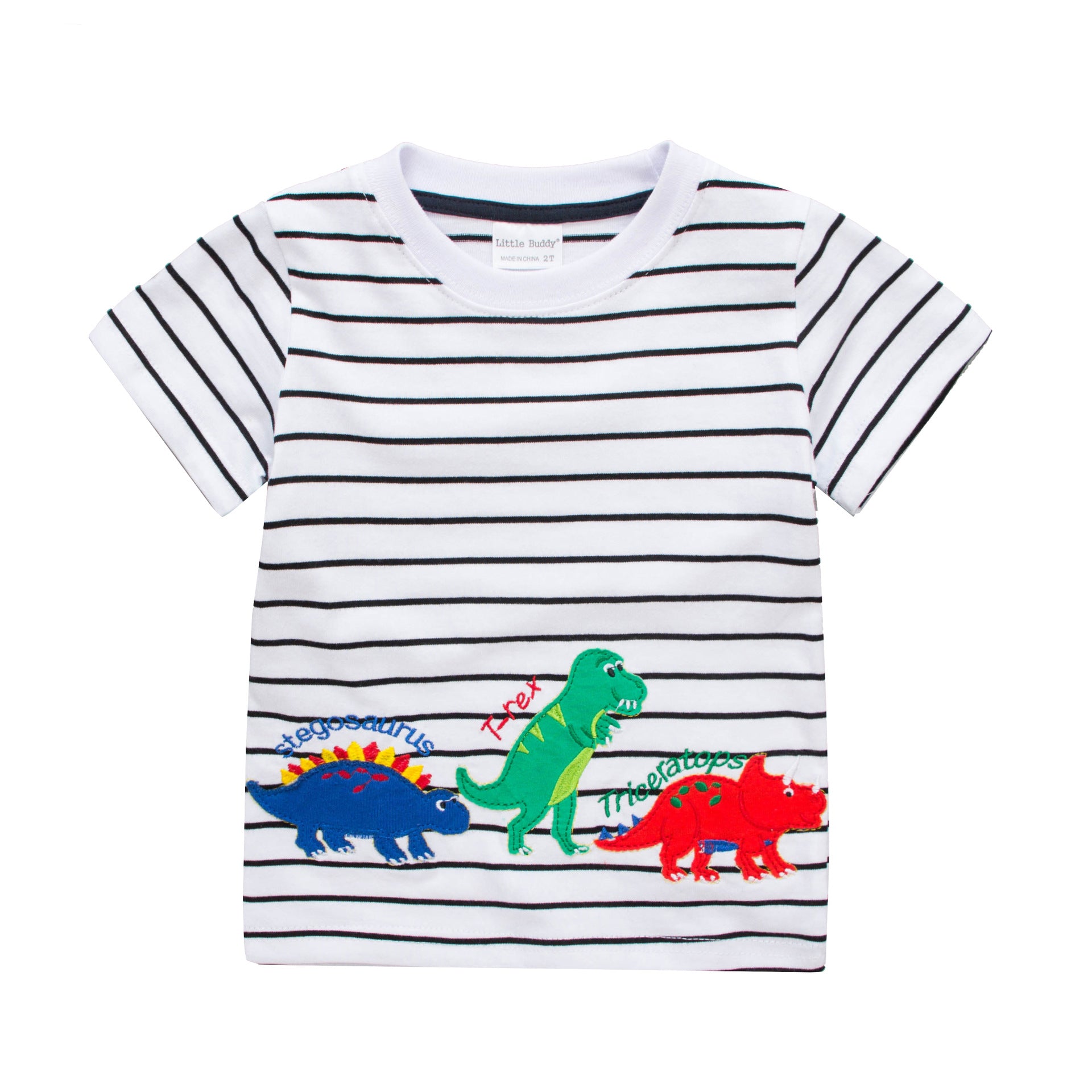 Camiseta Manga Corta Niño Estampado Dinosaurios a Rayas
