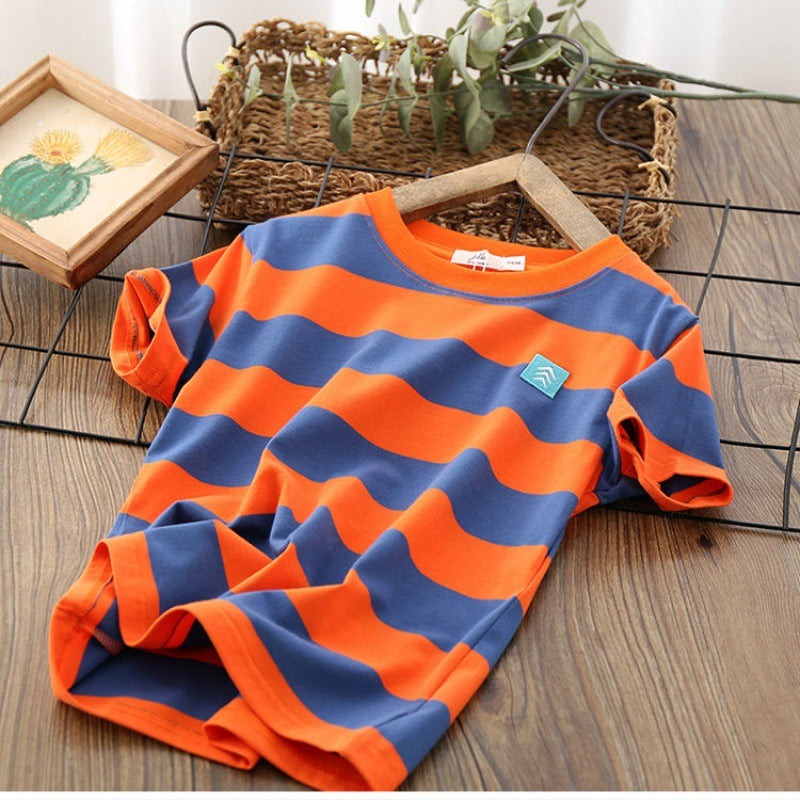 Camisa de Niño de Manga Corta Fina a Rayas — Algodón Verano
