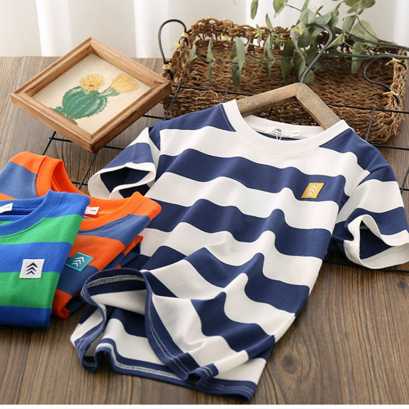 Camisa de Niño de Manga Corta Fina a Rayas — Algodón Verano