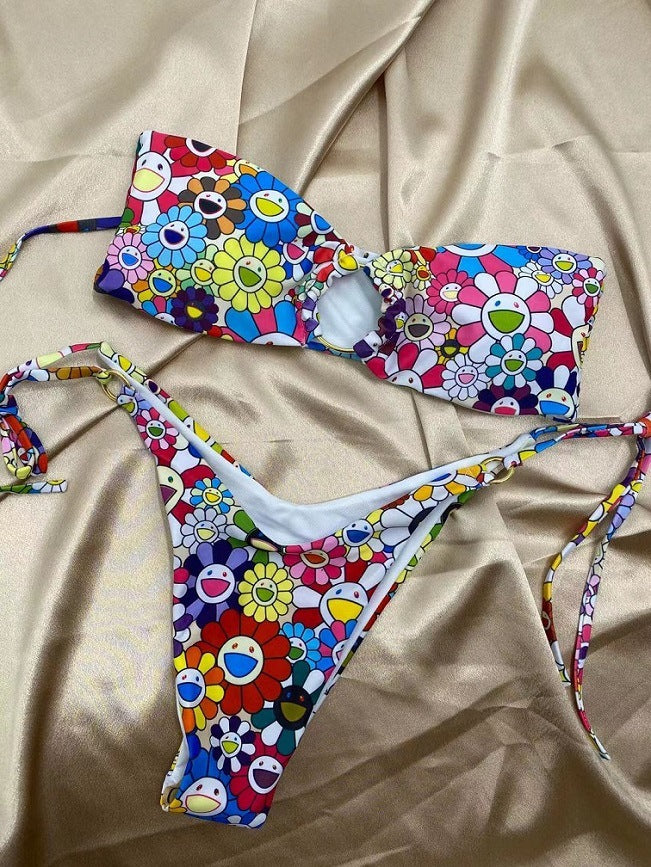 Bikini con estampado de girasol para mujer