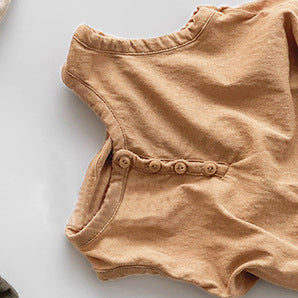 Camiseta Sin Mangas de Algodón con Botones y Cuello Redondo para Niños — Estilo Coreano