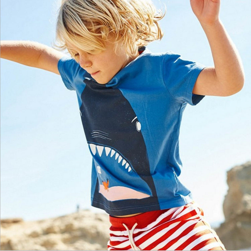 Camiseta Infantil Manga Corta Verano con Estampado de Tiburón