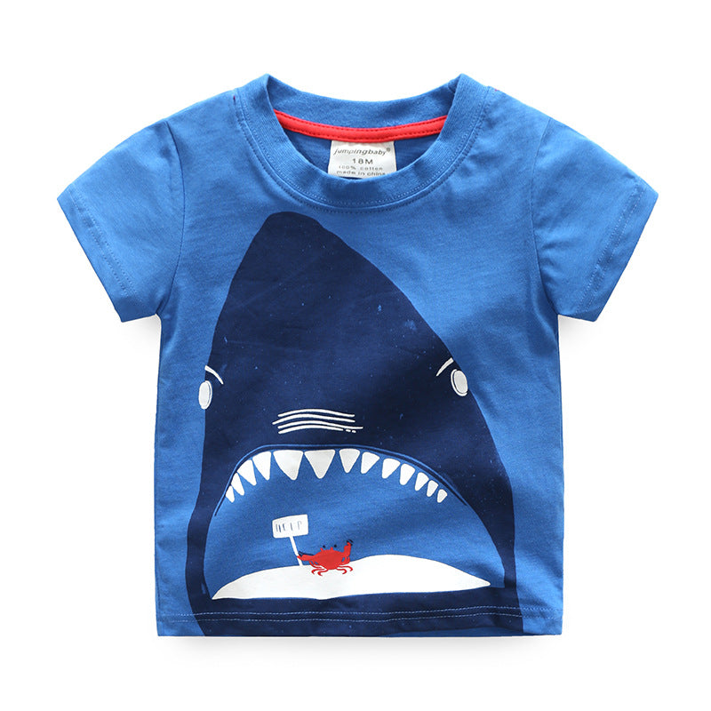 Camiseta Infantil Manga Corta Verano con Estampado de Tiburón