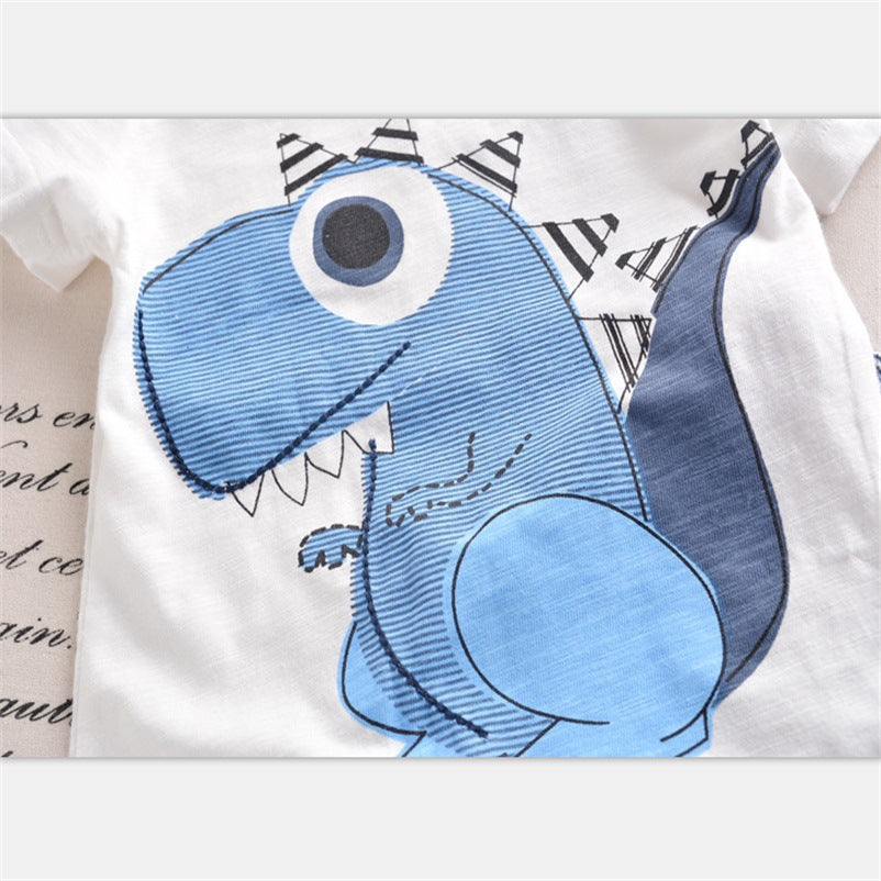 Conjunto de Pantalón Corto a Rayas con Estampado de Dinosaurio para Niño — Algodón 97%
