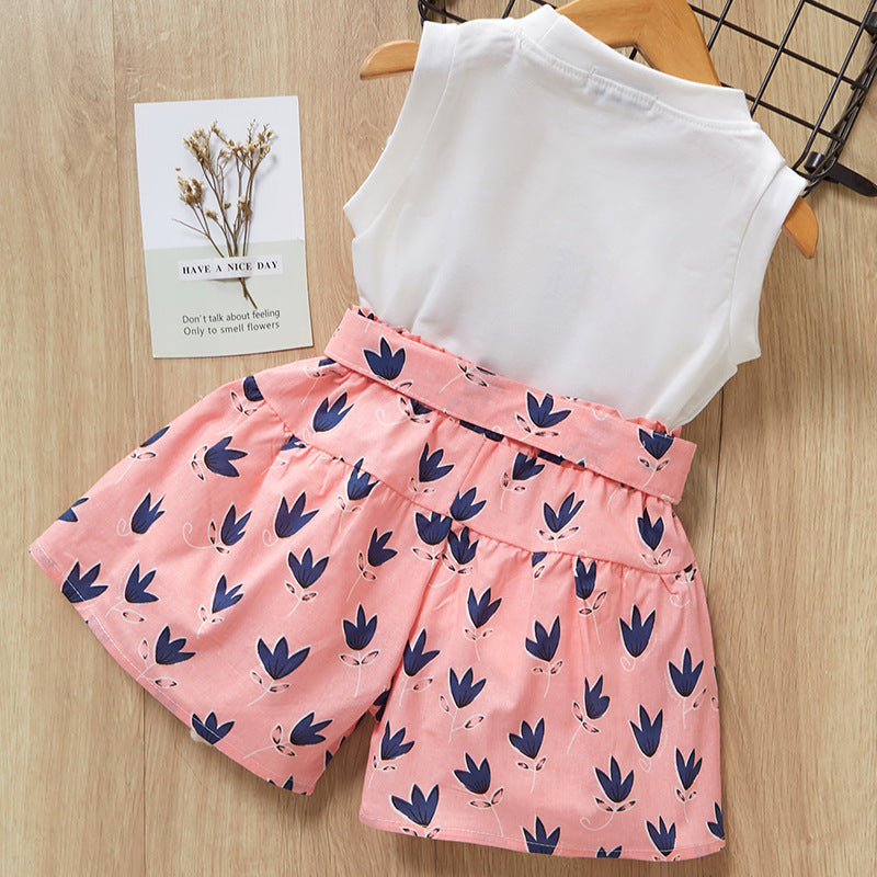 Conjunto de Dos Piezas para Niñas con Lazo — Algodón Estilo Coreano