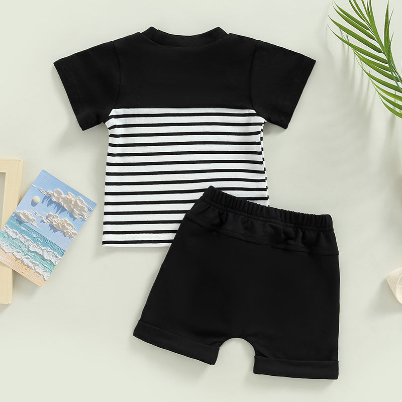 Camiseta de Manga Corta a Rayas de Algodón con Bolsillo para Niño — Estilo Casual