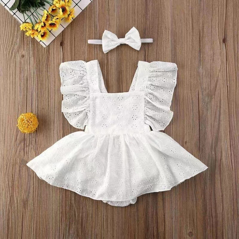 Vestido Tipo Pelele para Bebé Niña — Algodón Color Liso Estilo Princesa