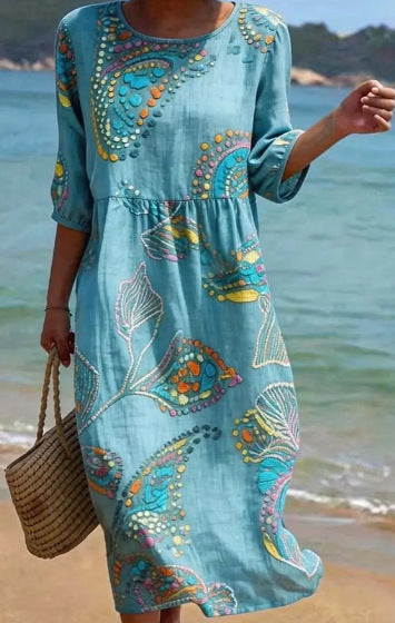 3D Printed Long-Sleeve Crew Neck Dress