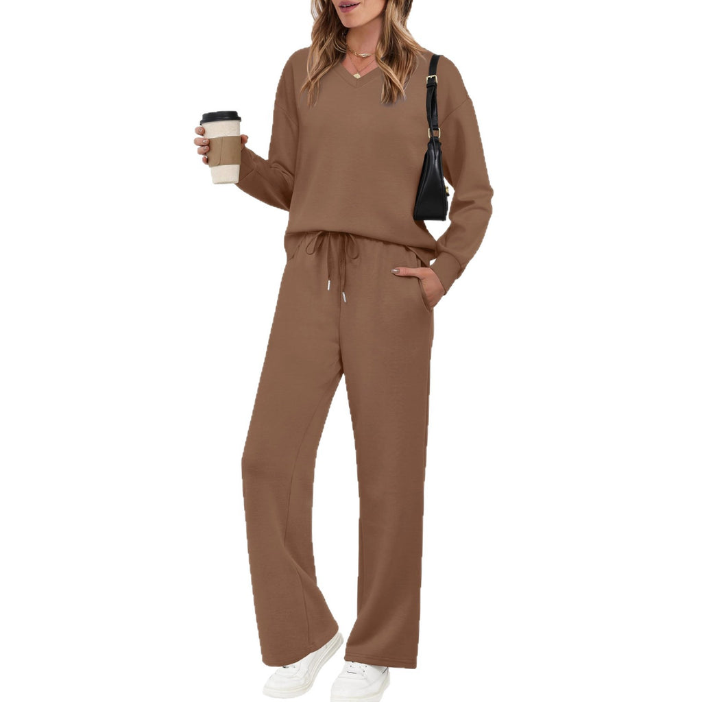 Conjunto de pantalón casual de color liso con cordón y manga larga