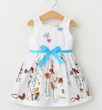 Vestido Princesa Niña Falda Mariposas Estampado Floral Blanco