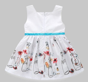 Vestido Princesa Niña Falda Mariposas Estampado Floral Blanco