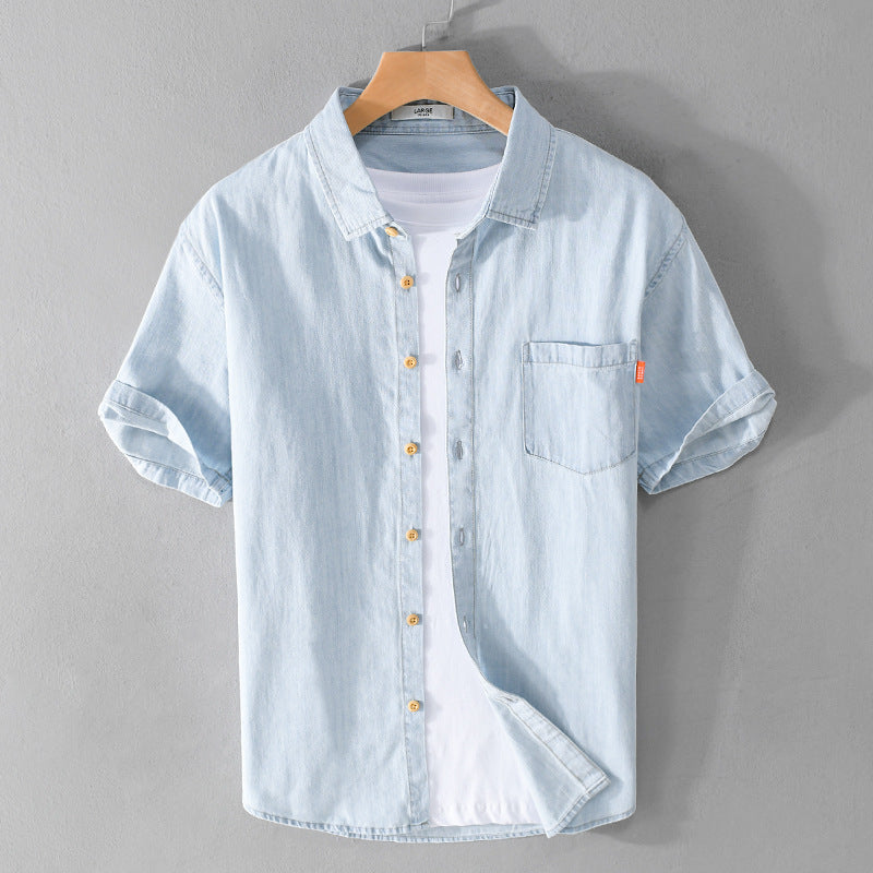 Camisa vaquera de manga corta de algodón para hombre, ideal para el verano.