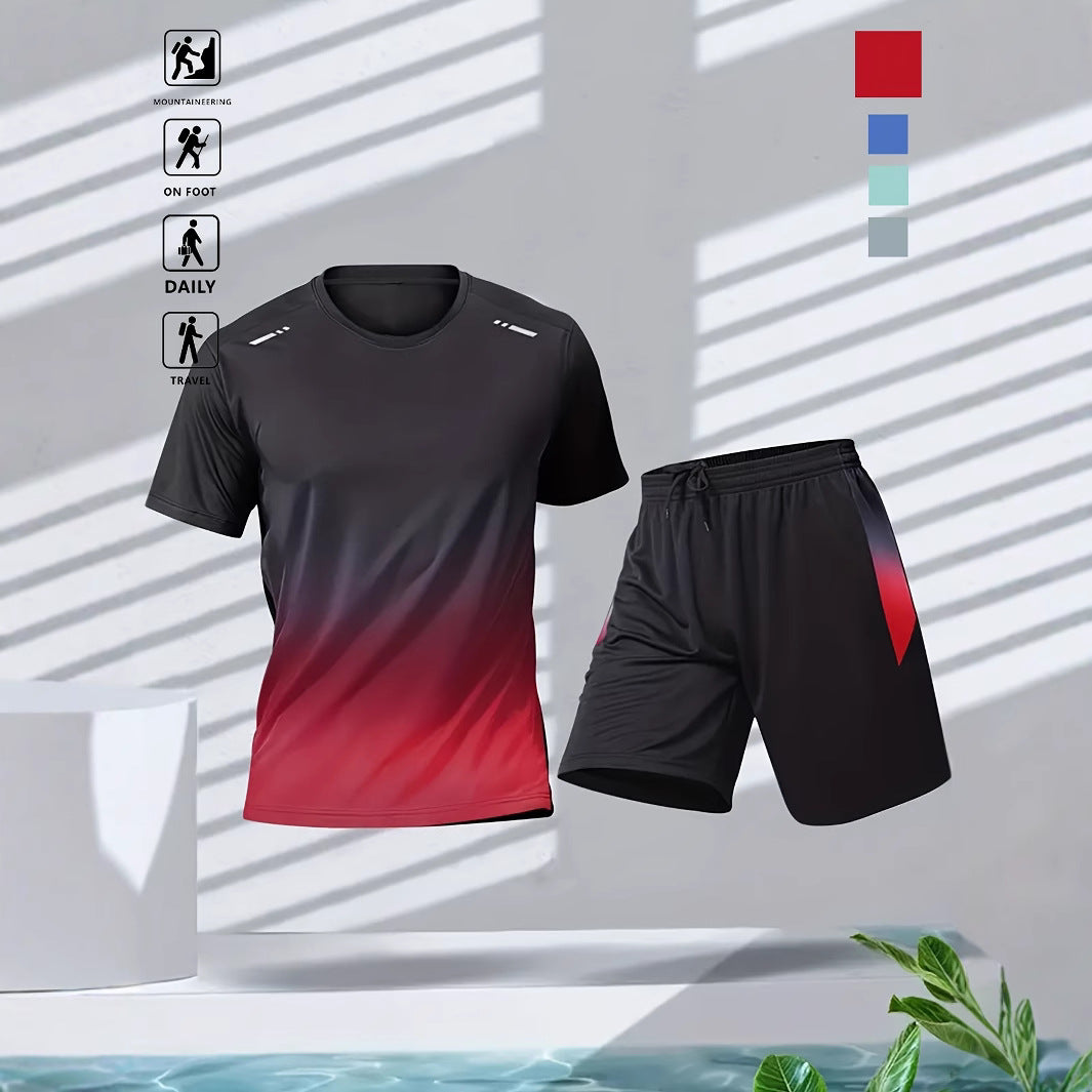 Conjunto casual de verano de ropa deportiva con degradado de movimiento y pantalones cortos